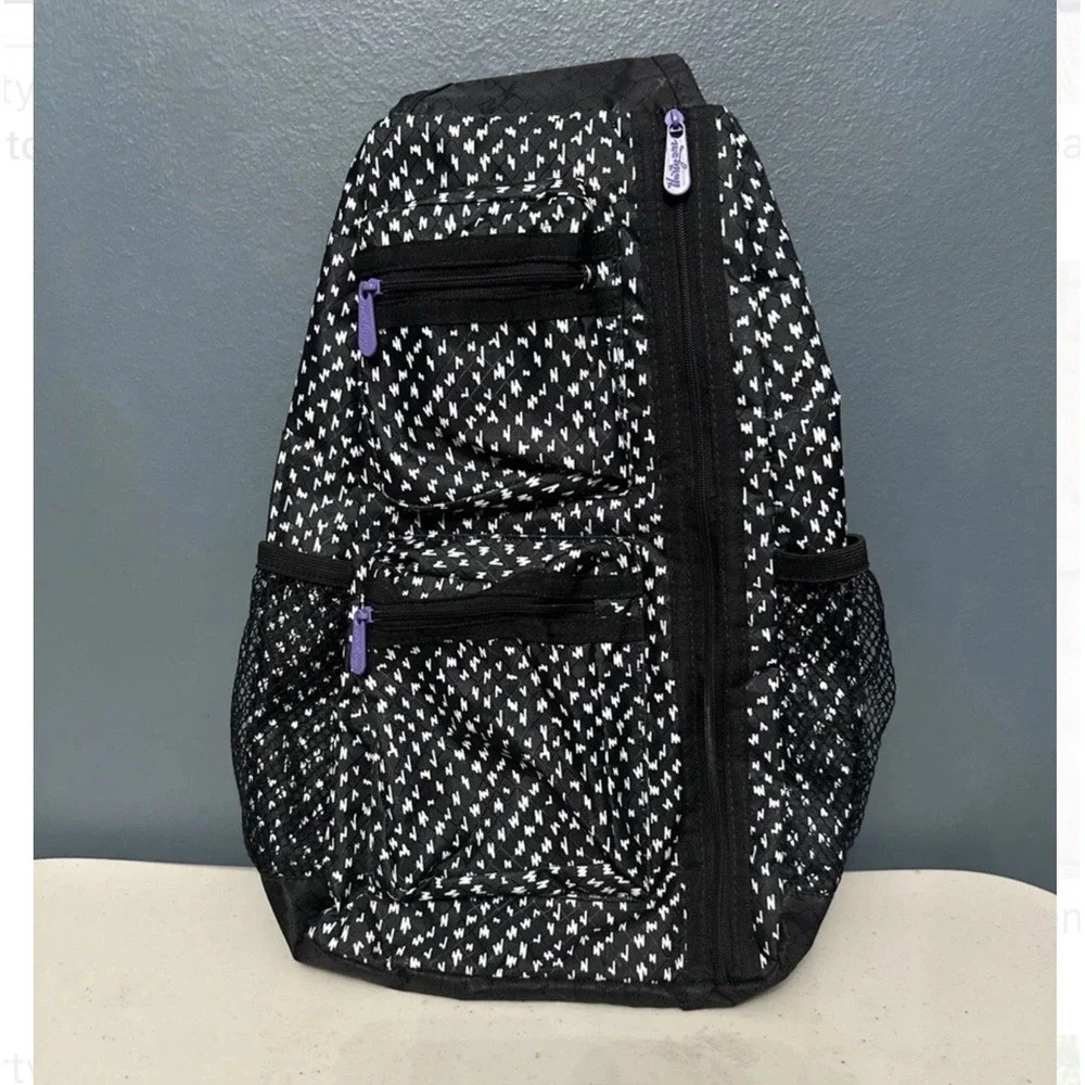 Thirty-One Sling Back Backpack Bag Purse Lil Scribble Black & White & Purple